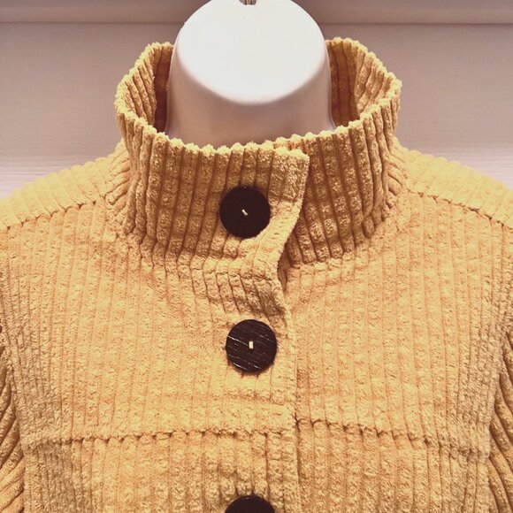 CMC By Color Me Cotton-Women's Yellow Mustard Small Corduroy Button Up Jacket - Picture 6 of 16